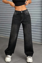 Casual Street Solid Color Distressed Patchwork Mid Waist Loose Denim Jeans