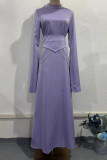 Elegant Solid Color Lace Up Patchwork Mandarin Collar A Line Dresses