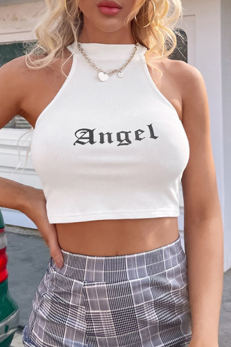 Sexy Street Letter Print Patchwork Halter Tops