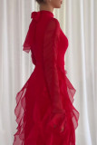 Elegant Solid Color Patchwork Stringy Selvedge Half A Turtleneck Irregular Dresses