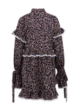 Elegant Leopard Print Flowers Lace Up Patchwork Ruffle Half A Turtleneck A Line Dresses