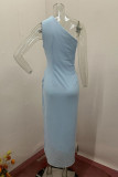 Sexy Solid Color Patchwork Sloping Shoulder One Step Skirt Dresses