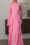 Elegant Solid Color Patchwork Stringy Selvedge Half A Turtleneck Irregular Dresses