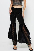 Casual Daily Solid Color Lace Patchwork Mid Waist Speaker Solid Color Bottoms