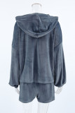 Casual Street Solid Color Lace Up Zipper Hooded Long Sleeve Two Pieces