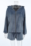 Casual Street Solid Color Lace Up Zipper Hooded Long Sleeve Two Pieces