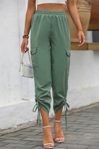 Casual Street Solid Color Draw String Pocket Regular High Waist Pencil Solid Color Bottoms