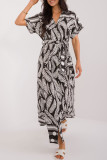 Casual Vacation Leaf Print Lace Up V Neck A Line Dresses