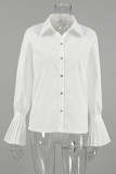 Casual Daily Solid Color Buttons Ruffle Ruched Turndown Collar Tops