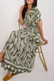 Casual Vacation Leaf Print Lace Up V Neck A Line Dresses