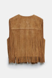 Casual Street Solid Color Fringed Trim O Neck Tops