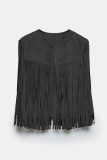 Casual Street Solid Color Fringed Trim O Neck Tops