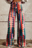 Casual Street Geometric Print Animal Print Flowers Buttons Contrast Loose High Waist Wide Leg Full Print Bottoms