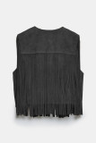 Casual Street Solid Color Fringed Trim O Neck Tops