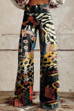 Casual Street Geometric Print Animal Print Flowers Buttons Contrast Loose High Waist Wide Leg Full Print Bottoms