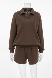 Casual Daily Solid Color Fluffy Turndown Collar Long Sleeve Two Pieces