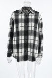 Casual Daily Plaid Patchwork Contrast Turndown Collar Tops