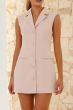 Sexy Solid Color Pocket Buckle Wrapped Skirt Dresses