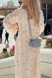 Daily Elegant Floral Print Lace Up V Neck A Line Dresses