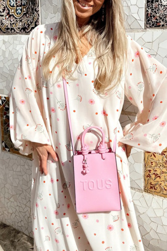 Daily Elegant Floral Print Lace Up V Neck A Line Dresses
