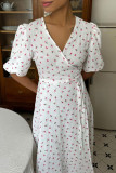 Street Daily Flowers Fruit Print Lace Up V Neck A Line Dresses