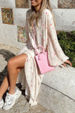 Daily Elegant Floral Print Lace Up V Neck A Line Dresses