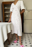 Street Daily Flowers Fruit Print Lace Up V Neck A Line Dresses