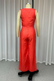 Casual Daily Solid Color Buttons Square Neck Sleeveless Two Pieces