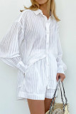 Casual Solid Color Pocket See-Through Texture Turndown Collar Long Sleeve Two Pieces