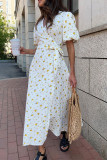 Street Daily Flowers Fruit Print Lace Up V Neck A Line Dresses