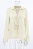 Sexy Solid Color Lace Up Turndown Collar Tops