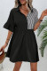 Casual Stripe Patchwork Contrast Turndown Collar A Line Short Sleeve Dress