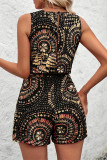 Casual Vacation Geometric Print Lace Up O Neck Loose Rompers