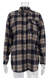 Casual Plaid Pocket Buttons Contrast Turndown Collar Tops