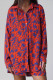 Casual Leaf Print Pocket Contrast Turndown Collar Long Sleeve Two Pieces