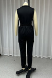 Sexy Street Solid Color Hollow Out Zipper Turndown Collar Regular Jumpsuits