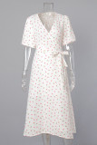 Street Daily Flowers Fruit Print Lace Up V Neck A Line Dresses
