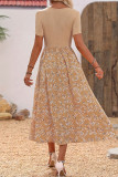 Daily Elegant Floral Print Patchwork Potholes Square Neck A Line Dresses