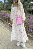 Daily Elegant Floral Print Lace Up V Neck A Line Dresses