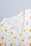 Street Daily Flowers Fruit Print Lace Up V Neck A Line Dresses