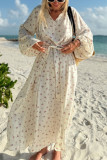 Daily Elegant Floral Print Lace Up V Neck A Line Dresses
