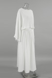 Casual Solid Color Slit Ruched O Neck Long Sleeve Two Pieces