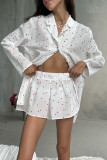 Casual Daily Love Print Buttons Slit Turndown Collar Long Sleeve Two Pieces