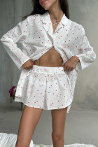 Casual Daily Love Print Buttons Slit Turndown Collar Long Sleeve Two Pieces