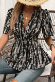 Casual Vacation Geometric Print Contrast V Neck Tops