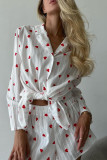 Casual Love Print Texture Turndown Collar Long Sleeve Two Pieces