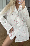 Casual Daily Love Print Buttons Slit Turndown Collar Long Sleeve Two Pieces
