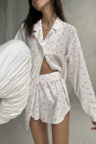 Casual Daily Love Print Buttons Slit Turndown Collar Long Sleeve Two Pieces