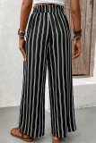 Casual Stripe Pocket Lace Up Contrast Loose High Waist Straight Full Print Bottoms