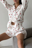 Casual Love Print Texture Turndown Collar Long Sleeve Two Pieces